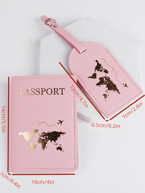 2PCS/Set Passport Cover Luggage Suitcase Tag With Name ID Card Anti-lost PU Leather Wallet Travel Accessories For Flight Couples