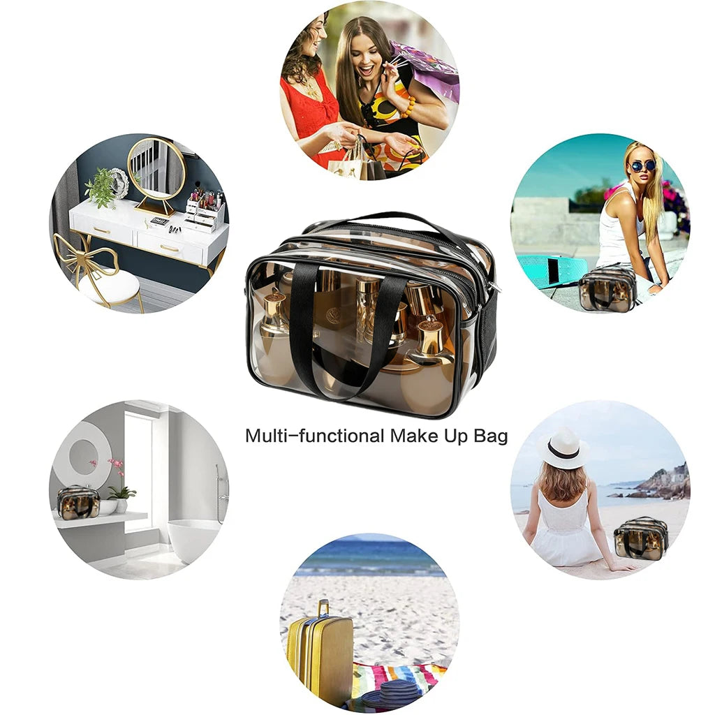 Large Clear Travel Bag TSA Approved, Waterproof Transparent Toiletry & Cosmetic Organizer with Zipper
