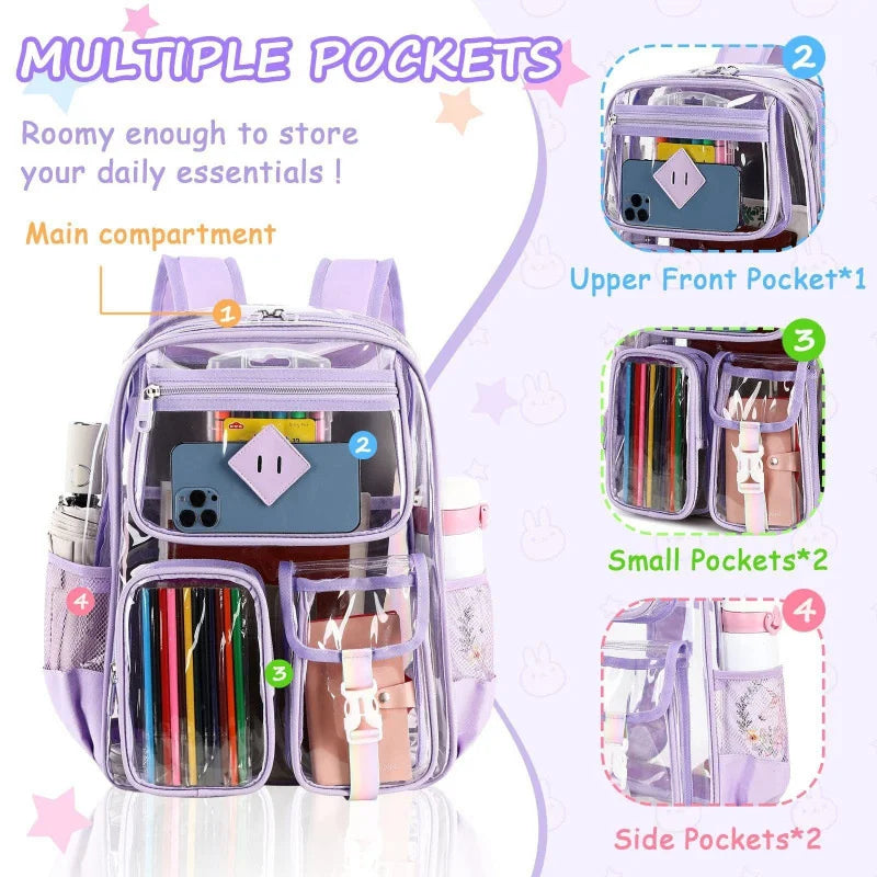 New Transparent Backpack PVC Large Capacity Backpack Waterproof Backpack Outdoor Fitness Sports Visual Backpack Schoolbag