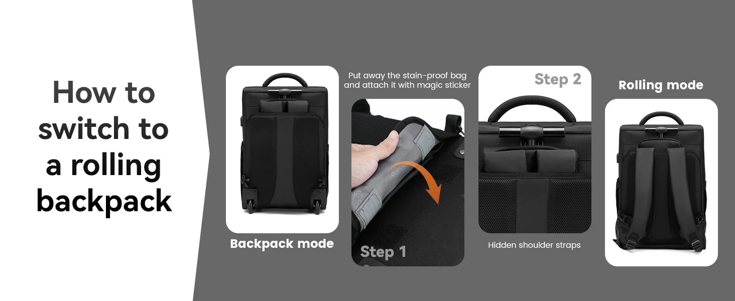 Travel Trolley Rolling backpacks for Man Wheeled backpack On Wheels luggage Rolling Bag for Boardable 15.6in Laptop Bag with USB