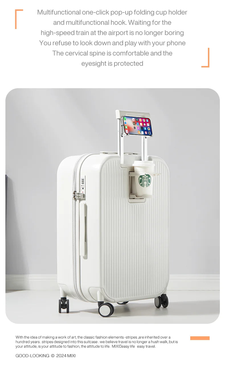 Mixi Carry-On Hardshell Luggage with Cup and Phone Holder with Spinner Wheels (20, 24, or 26")