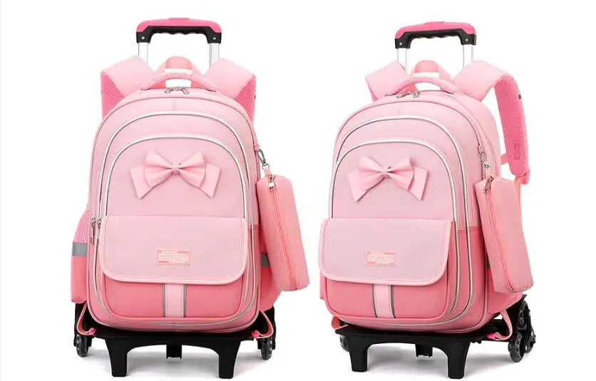 School Rolling Backpack for Girls Trolley School Bags Backpack with Wheels Carry-on Travel Luggage with Handbag Toddler Bags