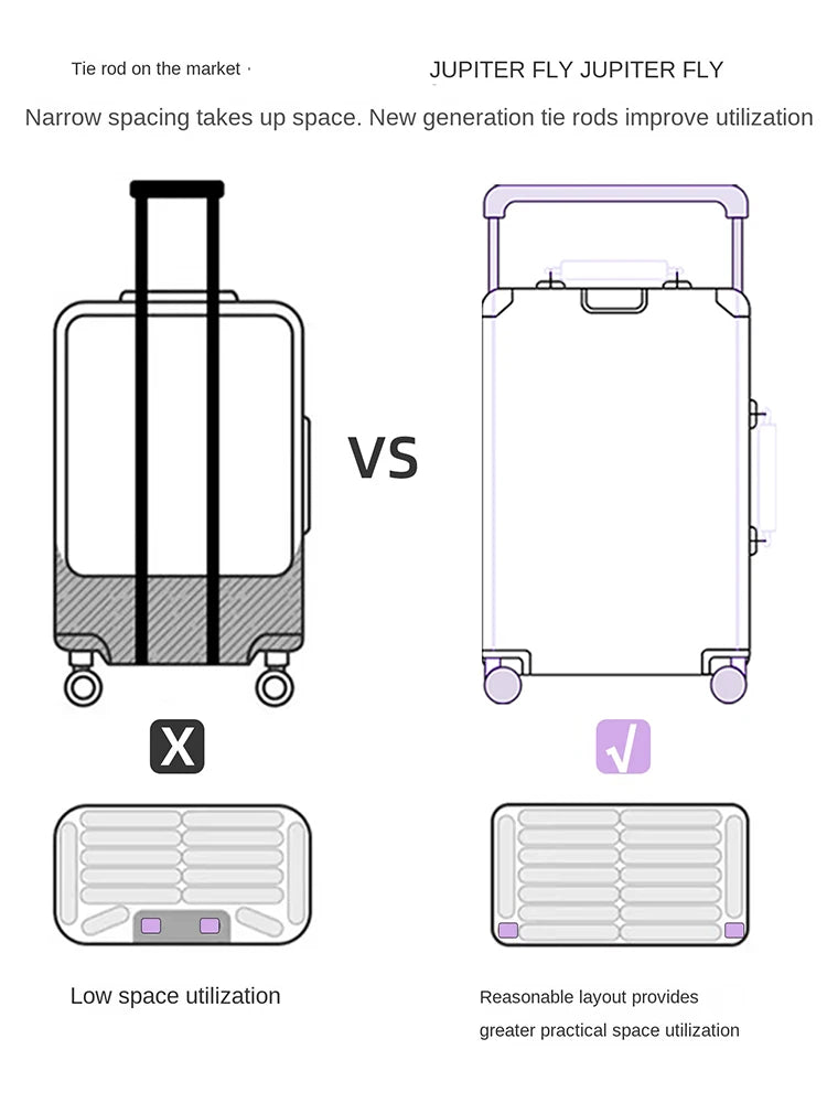 New Luggage 20 inch Carry-on Suitcase Side Opening Travel Suitcase Aluminum Frame Trolley Case 30 inch Large Capacity Luggage