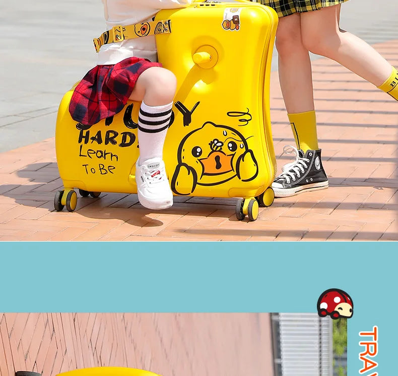 New children's riding suitcase on wheels kids cartoon trolley case travel suitcases can sit and ride horse rolling luggage gifts