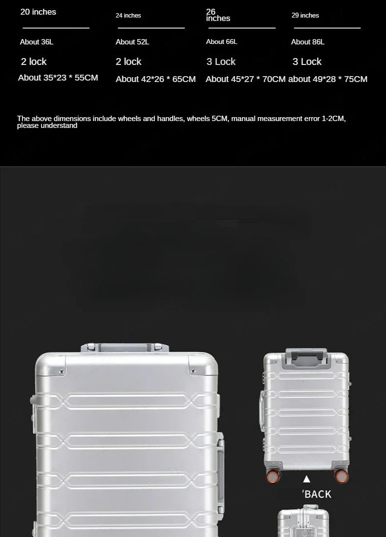 TravelTrolley Luggage 20‘’Carry-On Cabin Suitcase Travel Bags Rolling Luggage Aluminum-magnesium Alloy Travel Suitcase