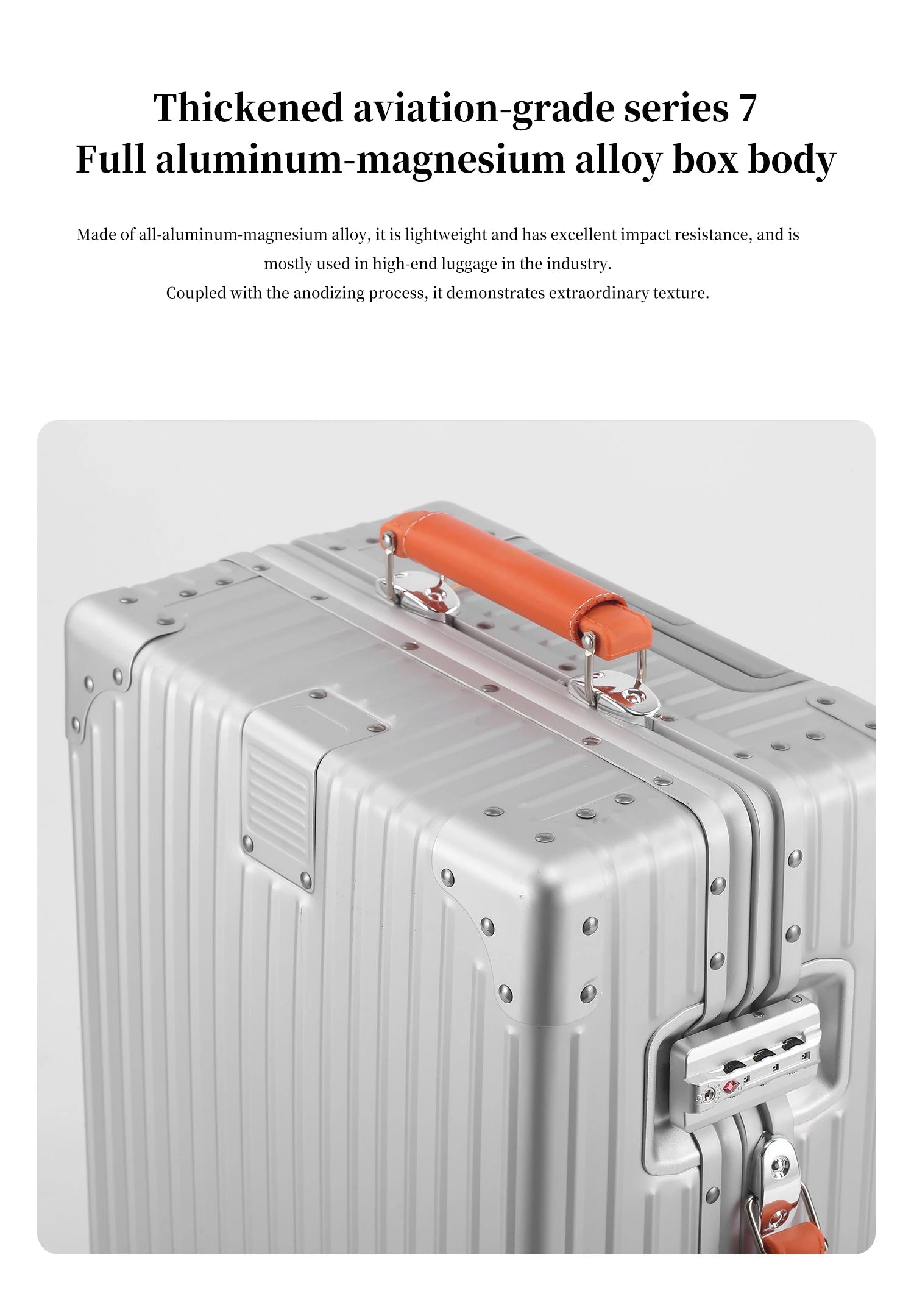 Jelly wheel all-aluminum magnesium alloy suitcase 20-inch carry-on luggage, sit-on suitcase with lock, 28-inch telescopic handle