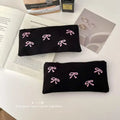 ins Japanese bow embroidery pencil bag high value girl student stationery makeup brush storage bag portable pencil bag