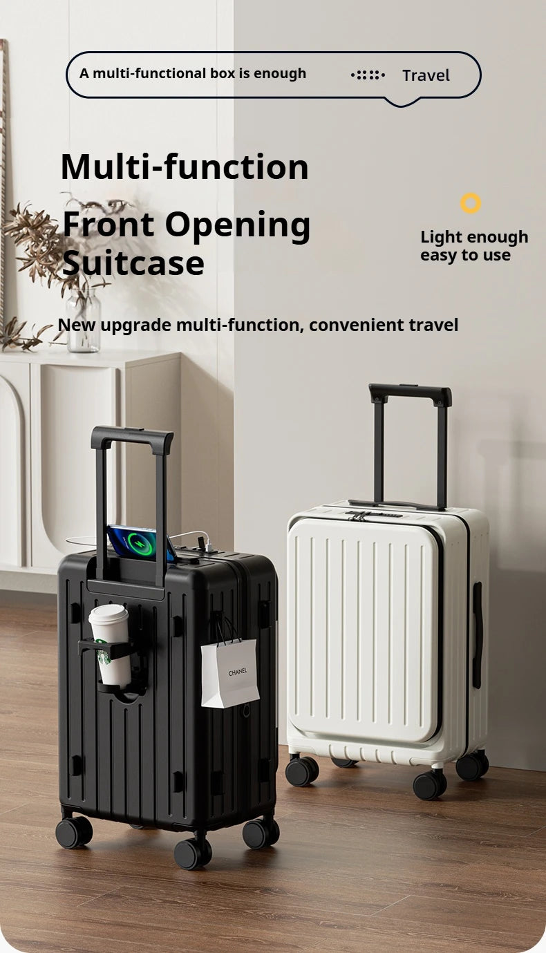 New Front Open Suitcase Hut Trolley Box 20/24/26 Inch High Quality Frame Large Capacity Suitcase Men's Ladies' Travel Case