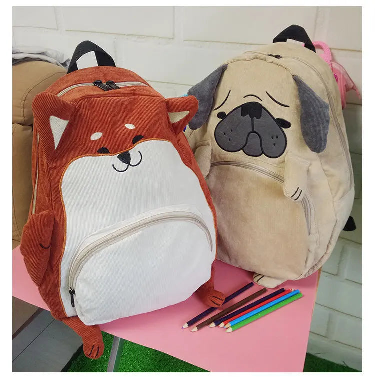 SUPER QUALITY Japanese cute animal Pug bag original cloth backpack of junior high school students autumn schoolbag female gift