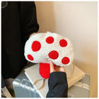 Cartoon Mushroom Girls Plush Shoulder Bags Cute Baby Kids Faux Lamb Wool Crossbody Bag Winter Boys Soft Handbags Coin Purse