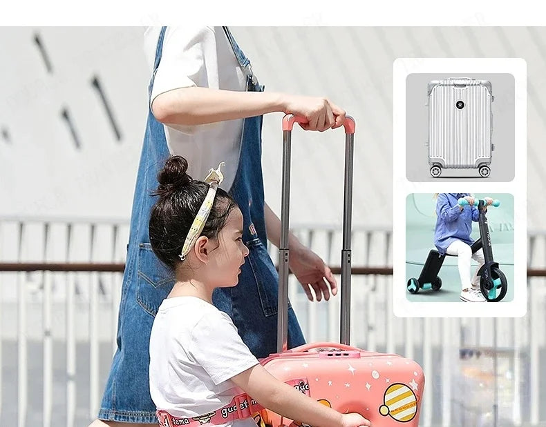 Travel kids luggage cartoon Riding trolley case children's riding suitcase can sit and ride rolling luggage gift travel bags