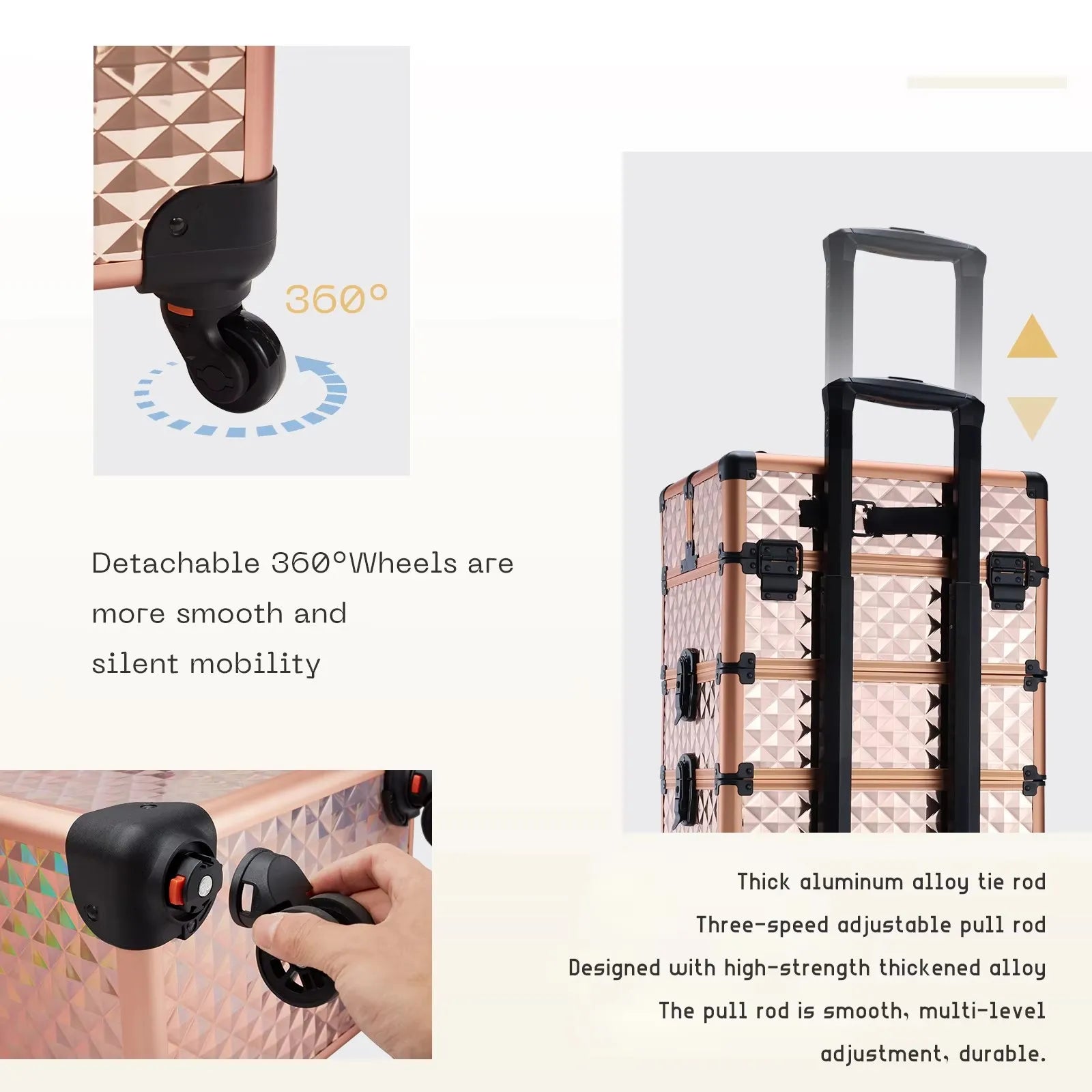 Makeup Trolley Case Detachable 4 in 1 Alloy Train Briefcase for Nail Manicure on Wheels Lock Salon Large Capacity Storage Case
