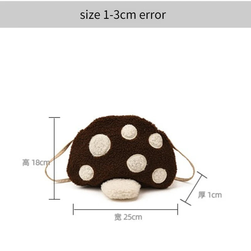 Cartoon Mushroom Girls Plush Shoulder Bags Cute Baby Kids Faux Lamb Wool Crossbody Bag Winter Boys Soft Handbags Coin Purse