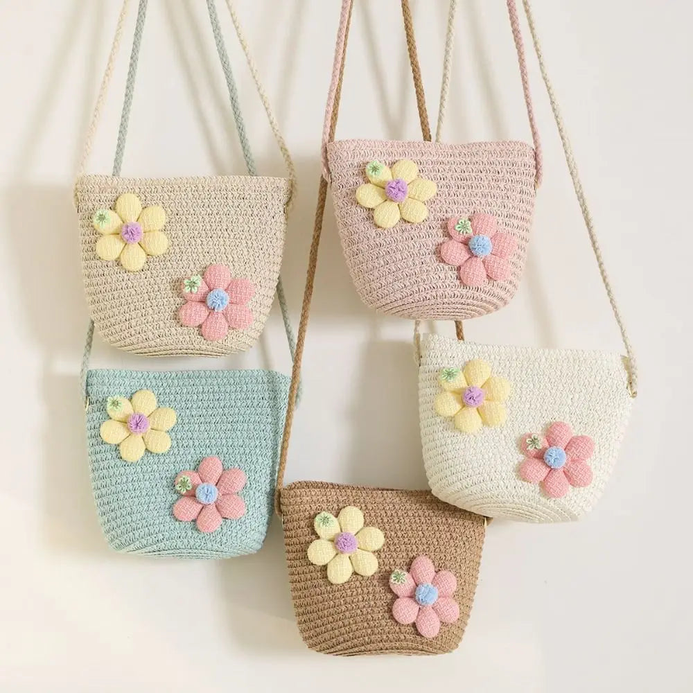 Girl's Zipper Flower Straw Bag (Handmade)