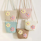 Girl's Zipper Flower Straw Bag (Handmade)