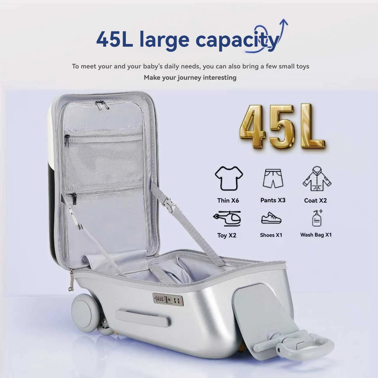 1-Piece Set of Children's Luggage That Can Be Sat on and Ridden, Trolley Case with Carry-On Suitcase, Travel Essential, Can Be Disassembled, Suitable for Children Aged 2-12