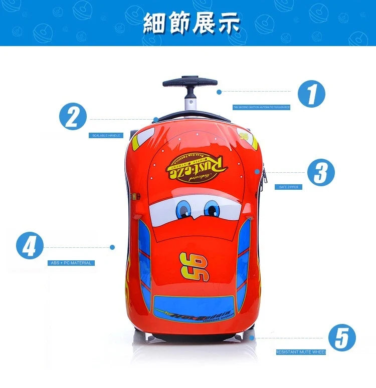 Anime Supercar Child Boy Girl Toys Trolley Suitcase cute cartoon Children's luggage Wheel Suitcase Travel Children's Suitcase