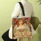 Mucha Series Digital Printed Linen Bag Open Tote Bag Handbag Retro Shopping Bag