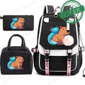 Boba Axolotl Anime School Backpack for Teenage Girls Fashiona Back To School Bookbag Mochila Bookbag with Lunch Bags ,Pencil Bag