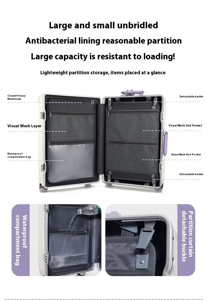 Suitcase Aluminum Frame with Colorful Silent Spinner Wheel TSA Lock Travel Trolley Case 20"Carry-on High-quality Rolling Luggage