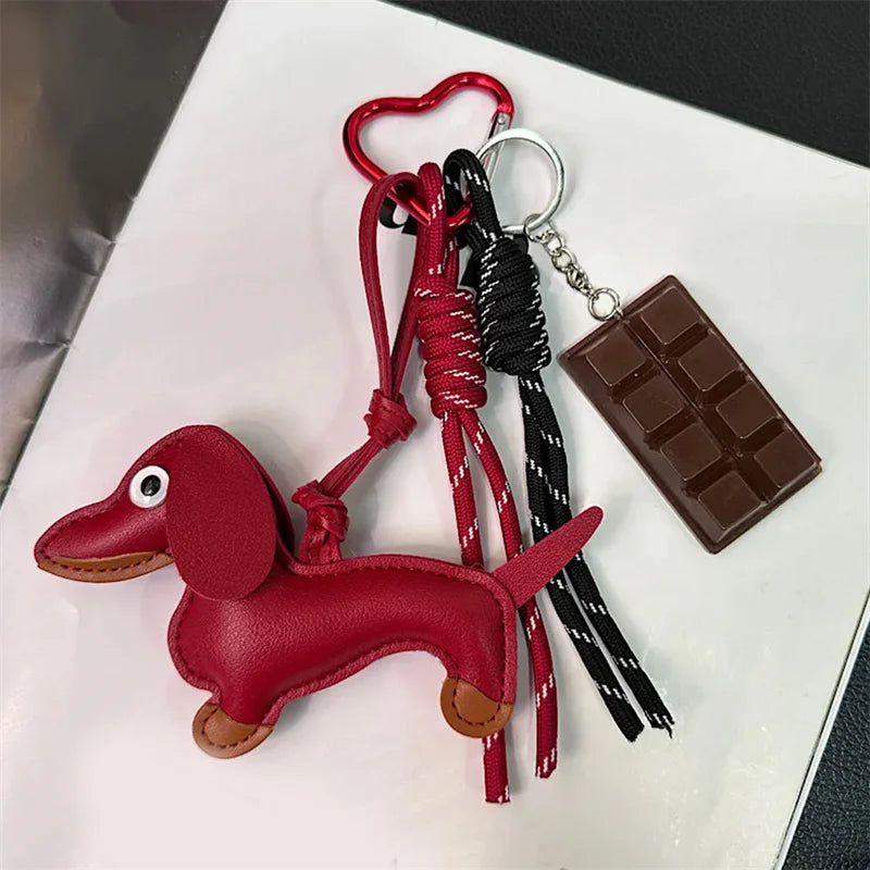 Leather Dachshund Bag Pendant Creative Keychain Lanyard bag Accessory Key Pendant Car Keyring Charm Gift