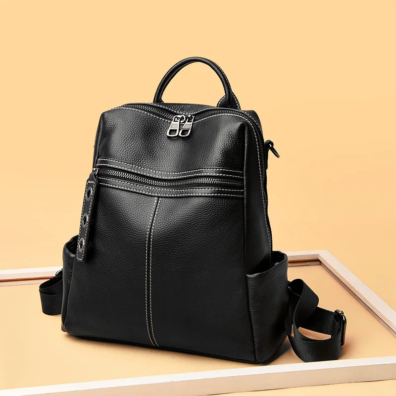 2023 Vintage Women Backpack Large Capacity School Bags Teenagers Girls School Backpack High Quality Genuine Leather Shoulder Bag