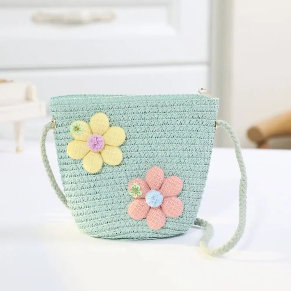 Girl's Zipper Flower Straw Bag (Handmade)