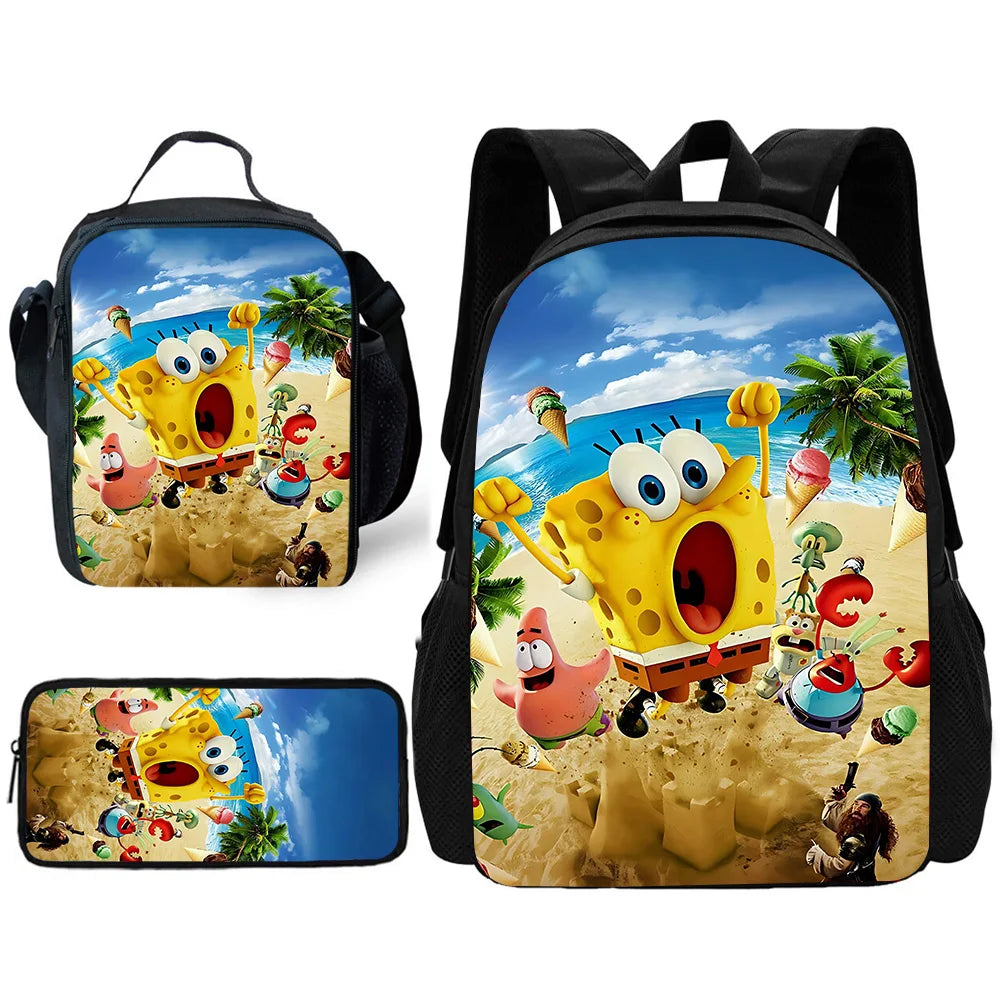 Cute Potdemiel Child School Backpack with Lunch Bags ,Pencil Bags ,School Bags for Boys Girls S-Sponge-BobS Best Gift