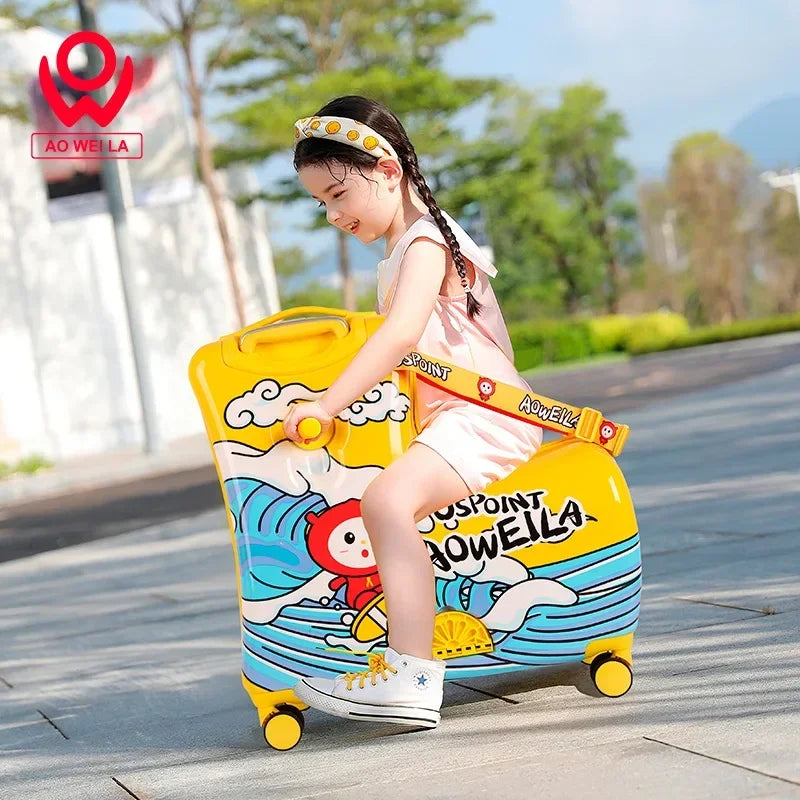 Travel kids luggage cartoon Riding trolley case children's riding suitcase can sit and ride rolling luggage gift travel bags