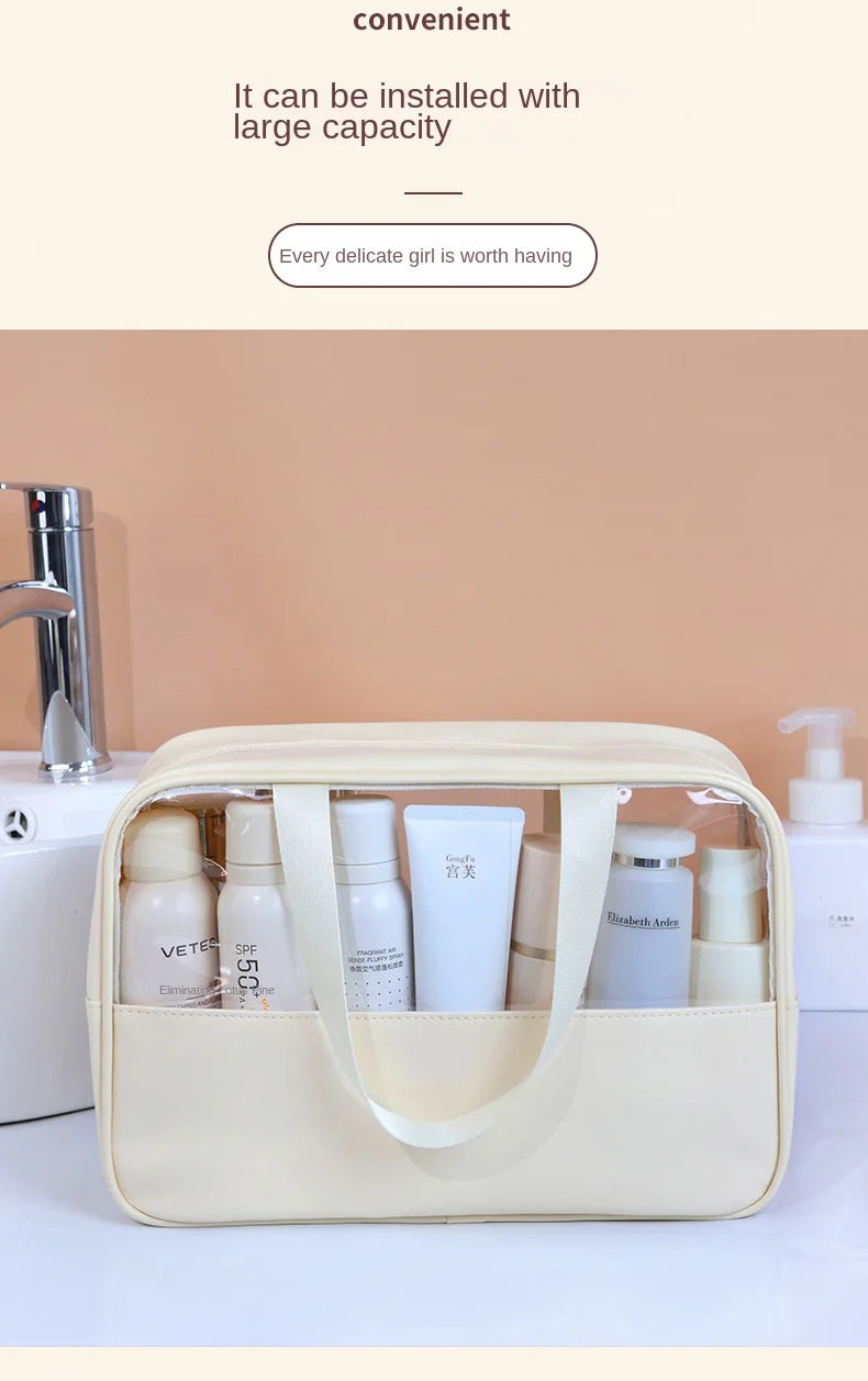 Portable Travel Cosmetic Bag Women Transparent Makeup Bag Large-Capacity Bath Wash Bags Multifunction Waterproof Storage Case