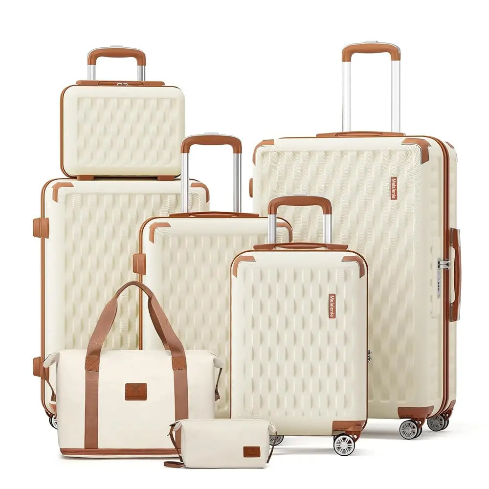 7-Piece Lightweight Durable Luggage Set, Family Travel Suitcase with TSA Lock and Smooth Spinner Wheels