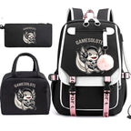 Boba Axolotl Anime School Backpack for Teenage Girls Fashiona Back To School Bookbag Mochila Bookbag with Lunch Bags ,Pencil Bag