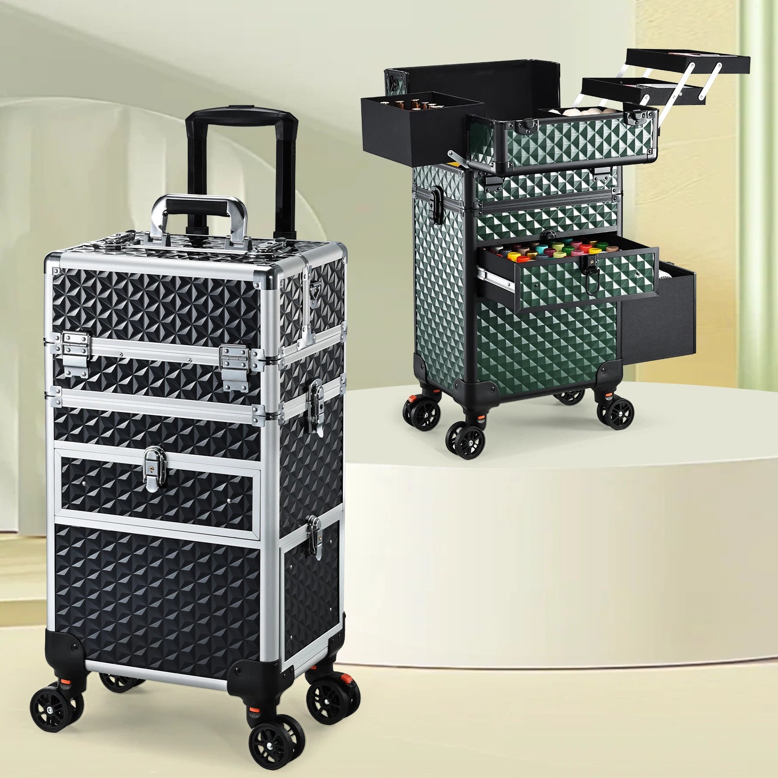 Rolling Makeup Case with Wheels Drawers Large Professional Cosmetology Trolley Case Lockable Travel Cosmetic Storage Train Cases