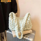 HOMEFISH Crossbody Bag With Pleated Design Embroidered Plaid Shoulder Bag Underarm Bags Simple Large Capacity Quilted Tote Bags