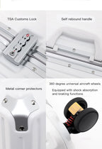 sushimu Suitcase Wide Handle Travel Suitcase Men 20 24 26 Carry-On Luggage Women PC Aluminum Frame Trolley Case