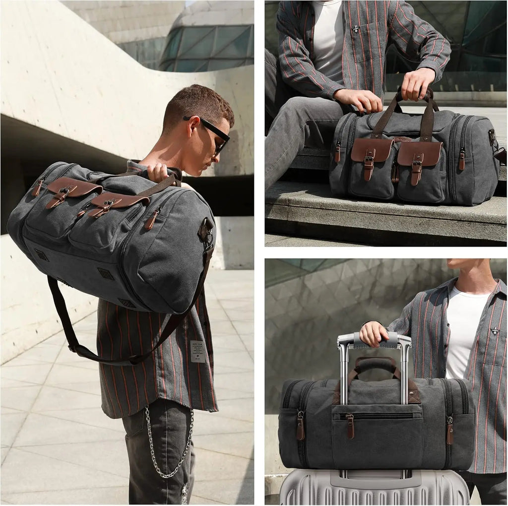 Canvas Leather Weekender Duffle Bag