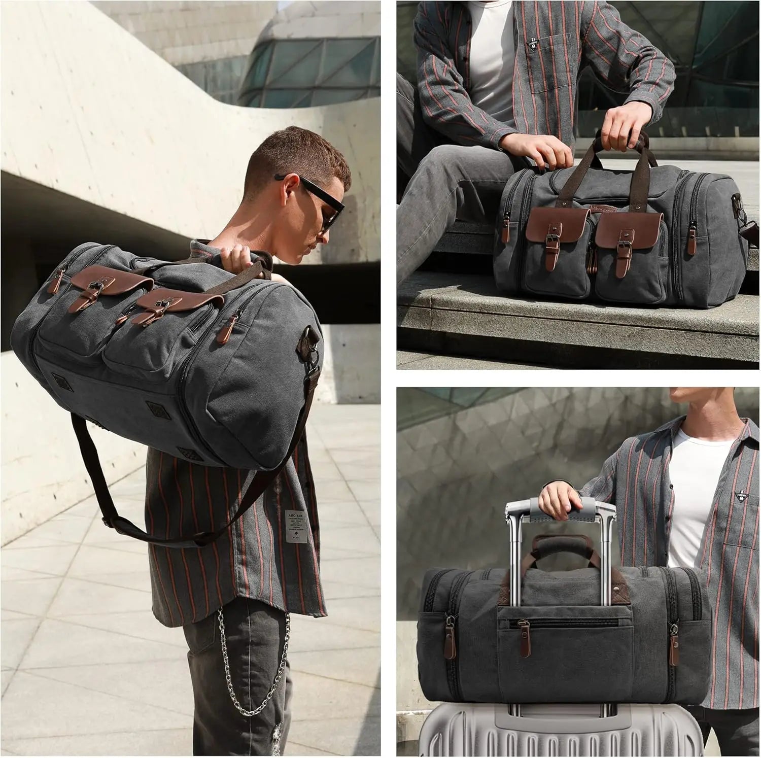 Canvas Leather Weekender Duffle Bag