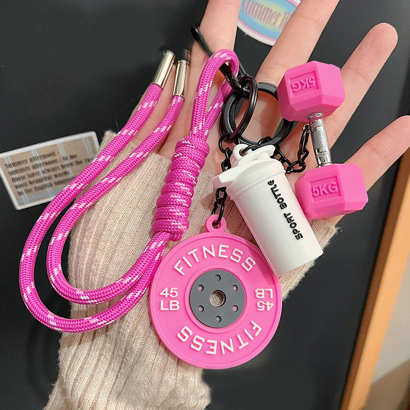 Hand-Woven Fitness Keychain Mini Dumbbell Anti-Lost Gym Lover Key chain DIY Trinket Nylon Rope Pendant Fitness Enthusiast