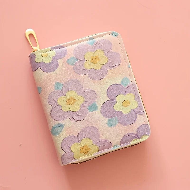 Floral Zipper Mini Wallet