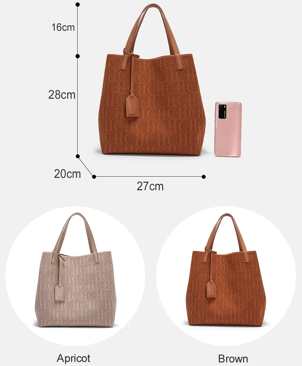 CH High Quality Craft Large Capacity Handbag Ladies Shoulder Bag Fashion Classic New Pure Color Outer Pocket Ladies Handbag