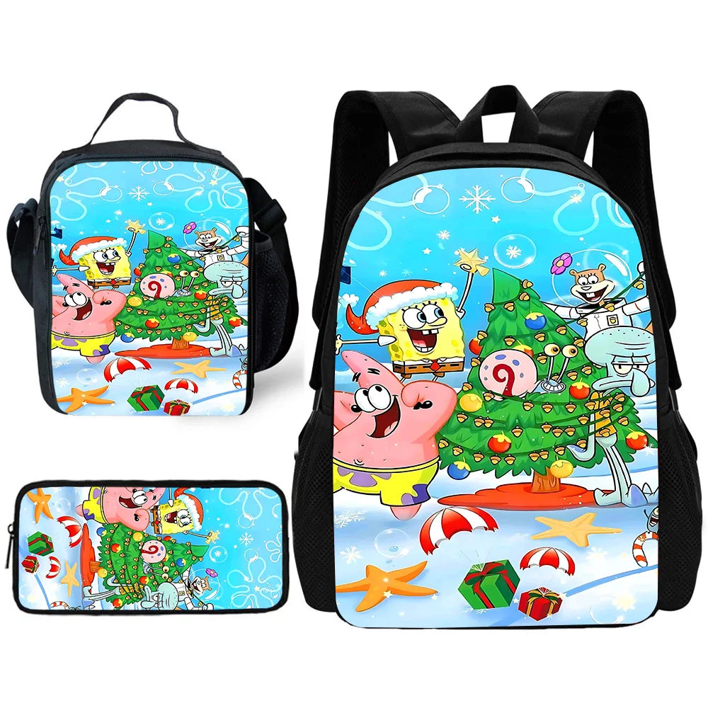 Cute Potdemiel Child School Backpack with Lunch Bags ,Pencil Bags ,School Bags for Boys Girls S-Sponge-BobS Best Gift