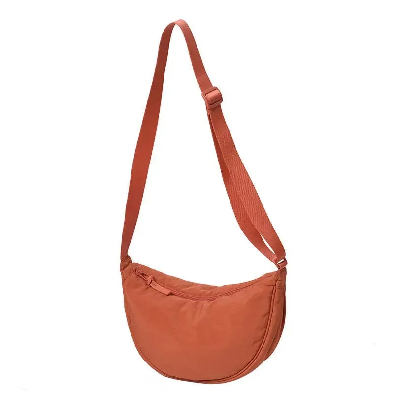 Men and Women Solid Color Chest Bag for Large Capacity Travel Crossbody Female Half Moon Bag Daily Cotton Filled Shoulder Bag