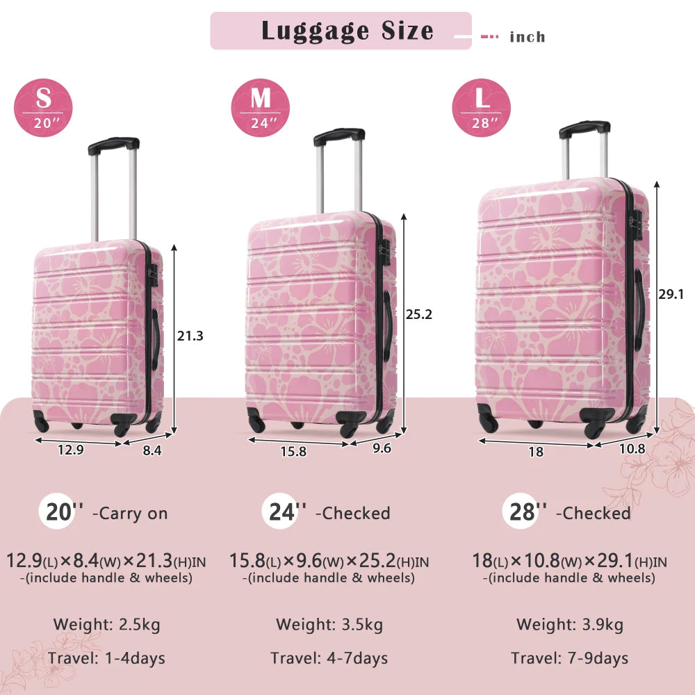 Hardshell Luggage Sets 3 Piece Lightweight Durable Suitcase with TSA Lock Double Spinner Wheels, 20" 24" 28" Travel Luggage