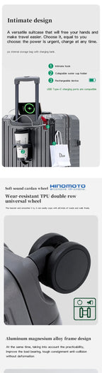 Suitcase Wide Handle Travel Suitcase Men 20 24 26 Carry-On Luggage Women PC Aluminum Frame Trolley Case