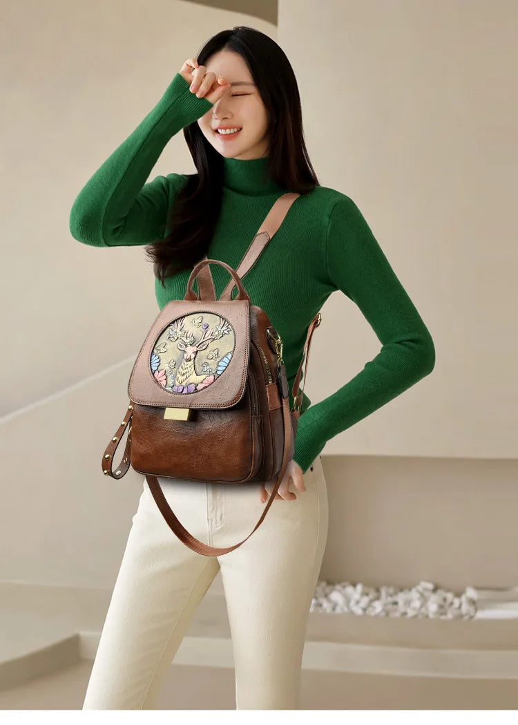 Luxury Women Genuine Leather Backpack Casual Ladies Shoulder Bag Fashion Large Capacity Travel Female Quality Cowhide Knapsack