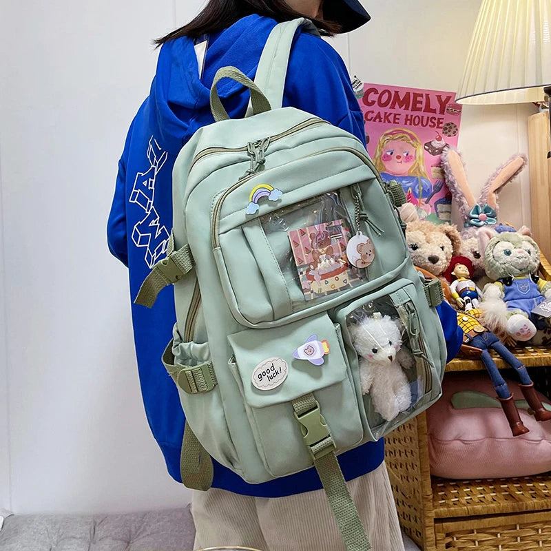 Cute Women Backpacks Waterproof Multi-Pocket Nylon School Backpack for Student Female Girls Kawaii Laptop Book Pack Mochilas