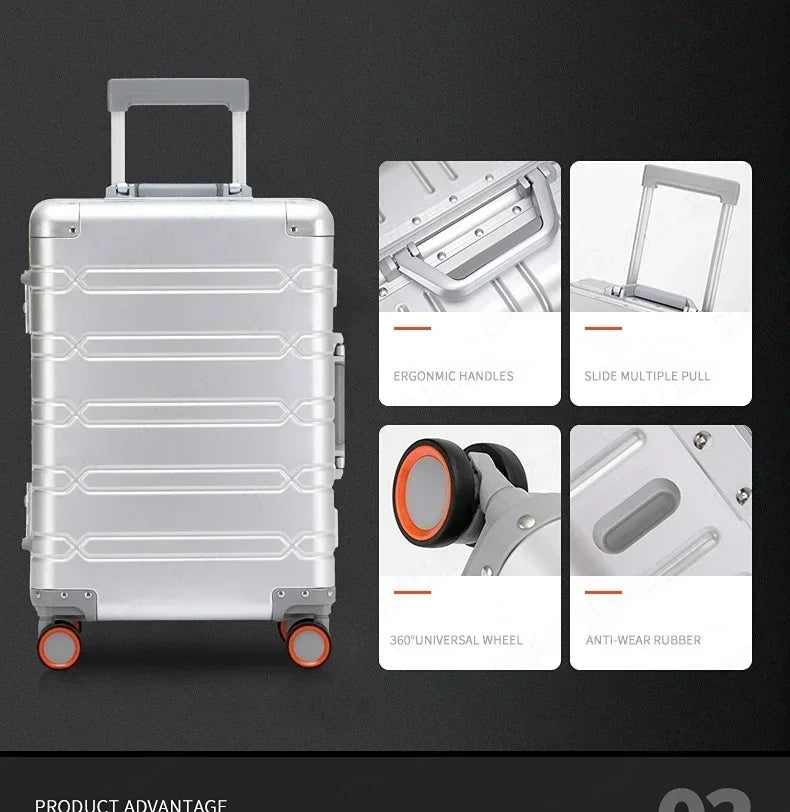 TravelTrolley Luggage 20‘’Carry-On Cabin Suitcase Travel Bags Rolling Luggage Aluminum-magnesium Alloy Travel Suitcase