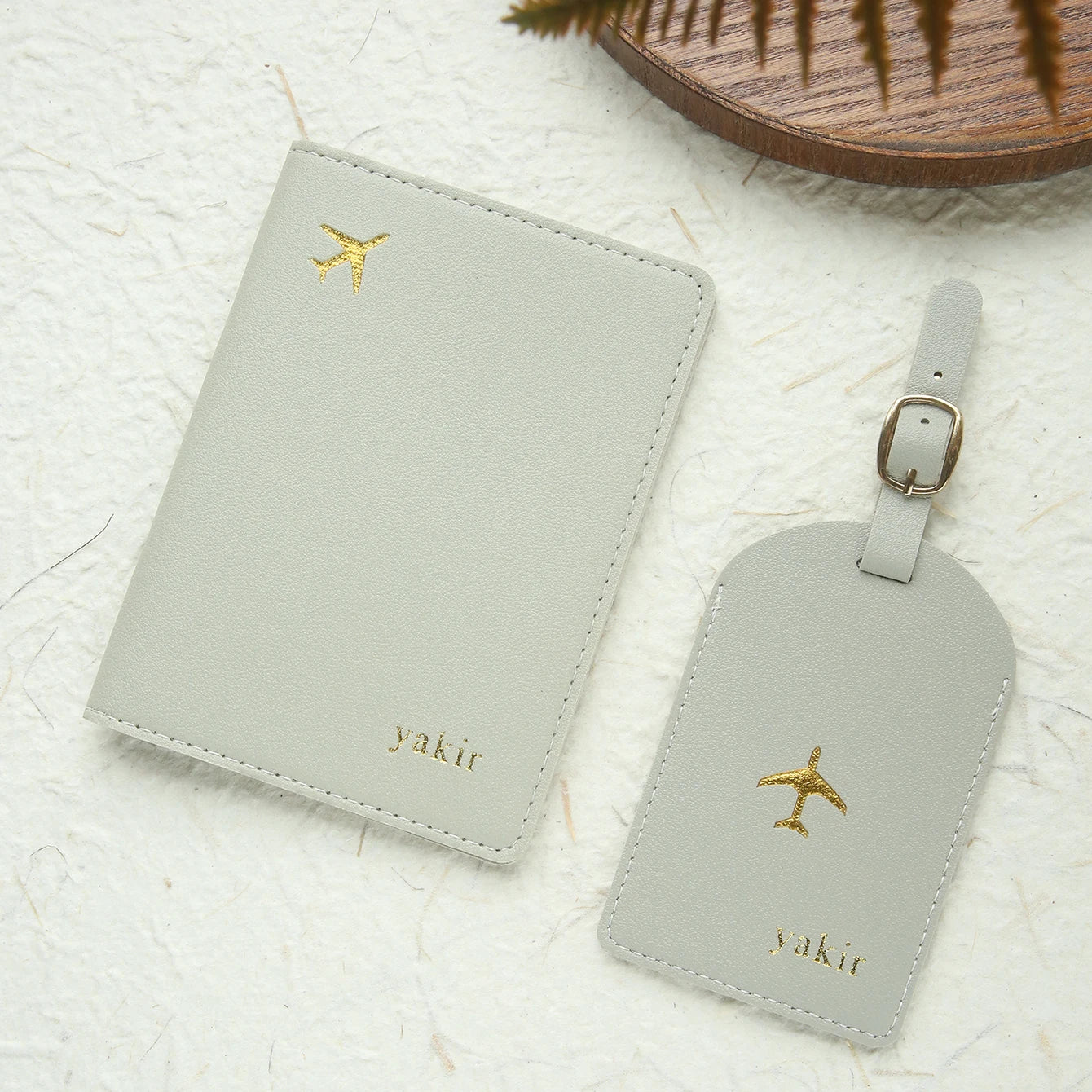 2PCS Custom Name Passport Holder & Luggage Tag Set Customized Gold Monogram Name Faux Leather Passport Cover with a Luggage Tag