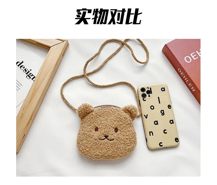 Soft Plush Bear Rabbit Cartoon Children Coin Purse Cute Animal Zipper Kid Shoulder Bag Girl Messenger Bag Mini Handbag Purse