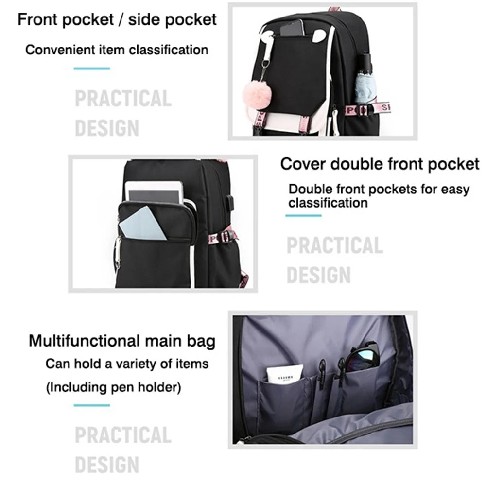 Boba Axolotl Anime School Backpack for Teenage Girls Fashiona Back To School Bookbag Mochila Bookbag with Lunch Bags ,Pencil Bag